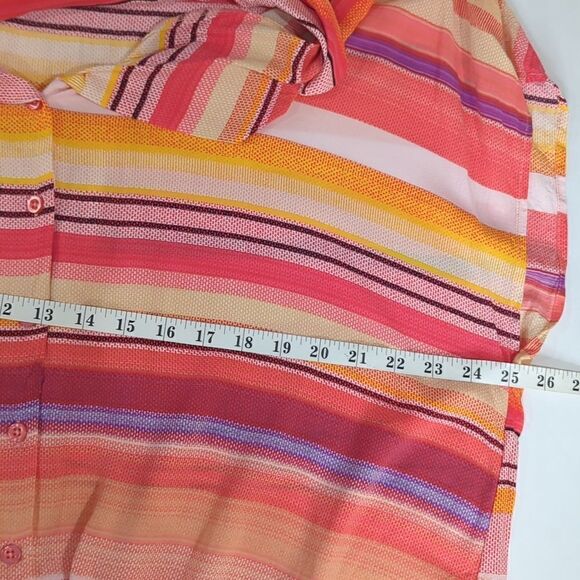 Torrid Women's Top 2X Multicolor Stripes Button Front Short Sleeve Blouse Pink - Picture 9 of 10